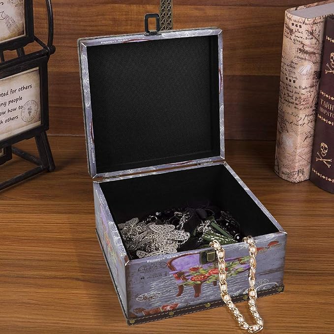 Jolitac Wood Storage Box Set of 3, Vintage Decorative Nesting Boxes Wooden Treasure Storage Crates With Latch, Home Decor Rustic Antique Boxes With Lid for Photos, Jewelry, Cash (Chair)