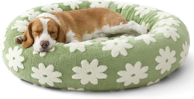 LE SURE Shown on TV Jacquard Donut Dog Beds Large Sized Dog,Green 33x33x8in | Orthopedic Calming Pet Bed Sofa,Original Design Pattern,Washable Cover,Cute Home Decor as Gift for Pet,Anti Slip Bottom