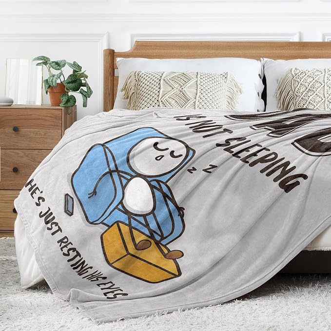 Funny Birthday Gift for Dad Husband, Dad is Not Sleeping Blanket | Dad Gifts from Daughter Son, Super Soft Throws Blanket for Couch and Napping, 60" x 80" (Gray)