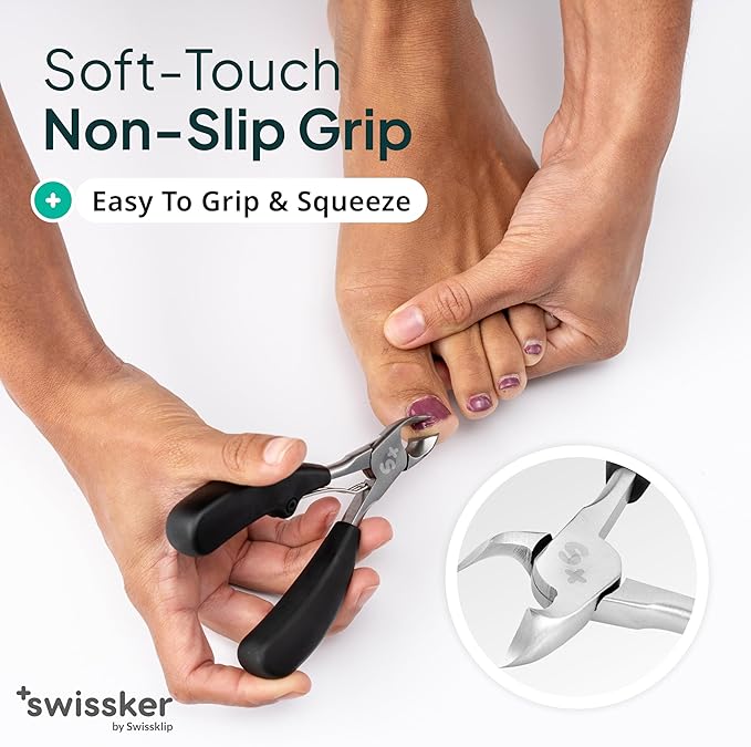 Swissker by Swissklip Heavy Duty Toenail Clippers for Men and Women – Professional Ergonomic Large Toe Nail Cutter & Trimmer for Thick Nails Seniors, Long Handle Toe Nail Clipper – 3 Pack