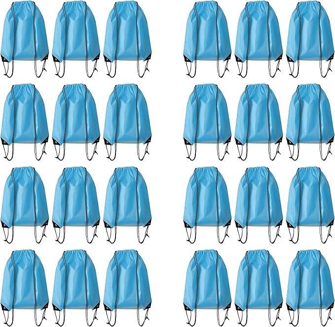 Drawstring Backpack Bulk 24Pcs Draw String Backpack Bags DIY Gym Sports Traveling Yoga Cinch Bag Sackpack Drawstring(sky blue light blue)