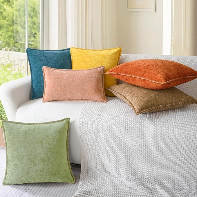 CaliTime Decorative Couch Throw Pillow Covers 22 X 22 Inches Apricot Brown | Pack of 2, Cozy Chenille Cushion Cases, Cotton Thread Stitching Edges, for Sofa Bed Living Room Farmhouse