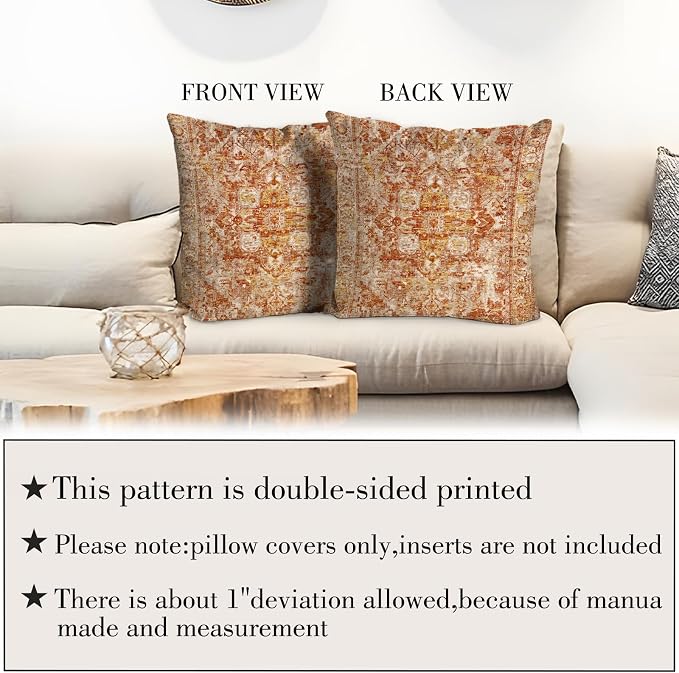 Boho Throw Pillow Covers 16x16 inch Set of 2,Bohemian Vintage Carpet Pattern Antique Ethnic Decor Double Sided Pattern Cushion Cover Soft Pillow Case Living Sofa Room Bed Square Pillow Cover