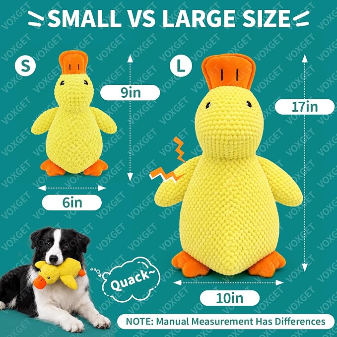 Duck Dog Toy, Plush Calming Companion with Quack, Crinkle & Squeak