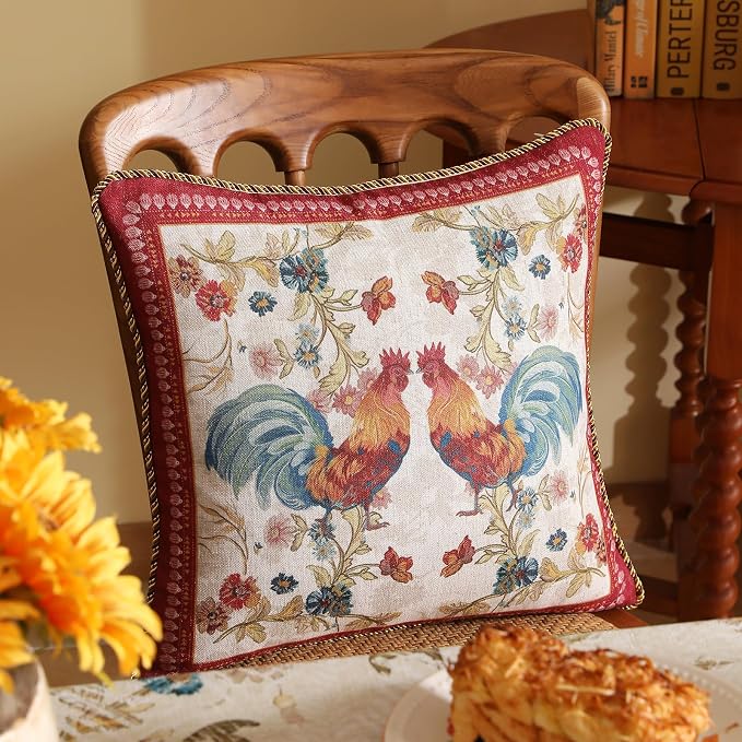 patdrea French Vintage Linen Pillow Cover,18"x18",Set of 2-Townlife A | Decorative Pillow Case with Zipper,Floral Pattern,Pillow Cover for Couch Living Room Bedroom Sofa