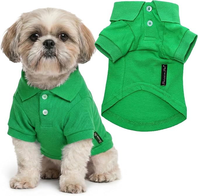 Parisian Pet Dog Polo Shirt – Classic Green Cotton Pet Apparel with Collar & Buttons - Soft Breathable Puppy T-Shirt - Cute Dog Clothes - Summer Clothes for Medium Dogs - Shirts for Dogs Girl Boy