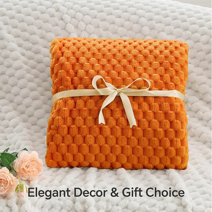 BEDELITE Fall Blanket for Couch, Soft Autumn Gifts for Women, Orange,60*80 | 3D Jacquard Decorative Fleece Blanket, Super Soft Plush Throws, Cute Birthday Gift for Women & Men, Suitable for Autumn