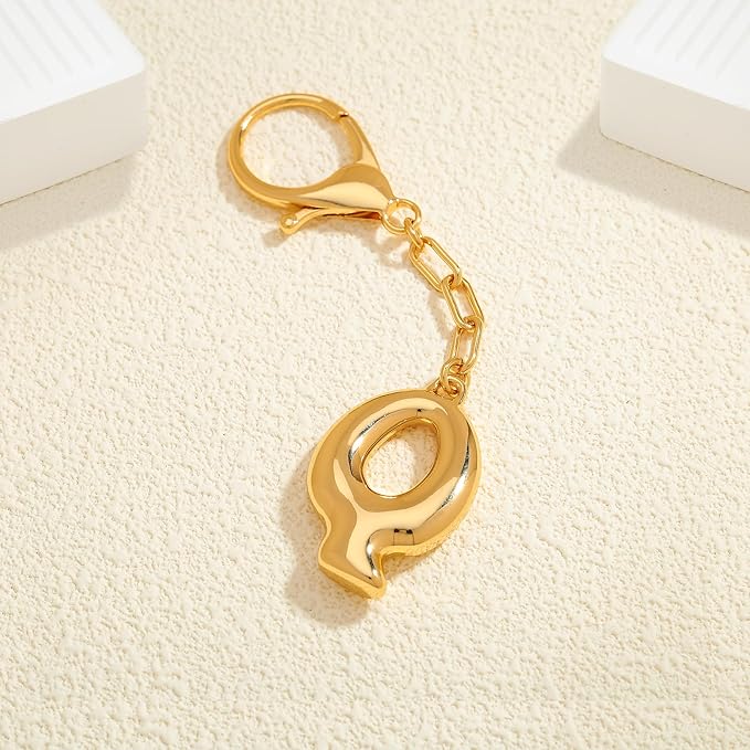 WOWORAMA Initial Letter Keychain for Women Chunky Gold Bubble Letter Bag Charm Purse Charm Personalized Keyrings Accessories