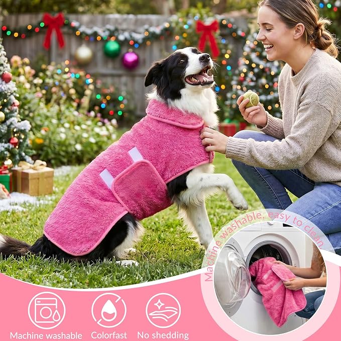 Dog Bathrobe, Super Absorbent for Small to Large Dogs, Rose Pink S | Dog Robes with Soft Fleece, Warm & Cozy, Adjustable Fit, and Quick Drying Coat for Baths Swimming and Grooming