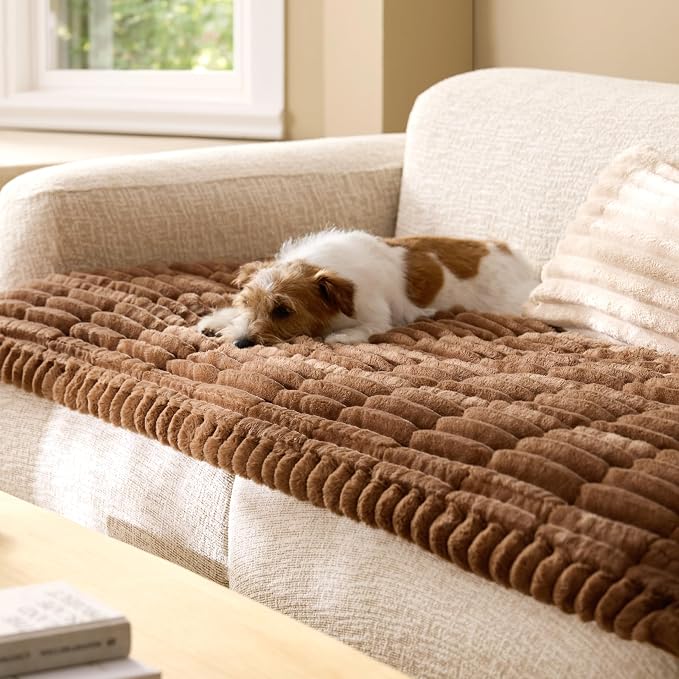 Bedsure Comfyfleece™ Sofa Cover, Couch Covers for Dogs, 27.6 x 70, Grey | Non-Slip, 300gsm Thick Quilted Padding, Ultra-Soft Corduroy Flannel, Machine Washable, for Small 3-Seater / Large Loveseat