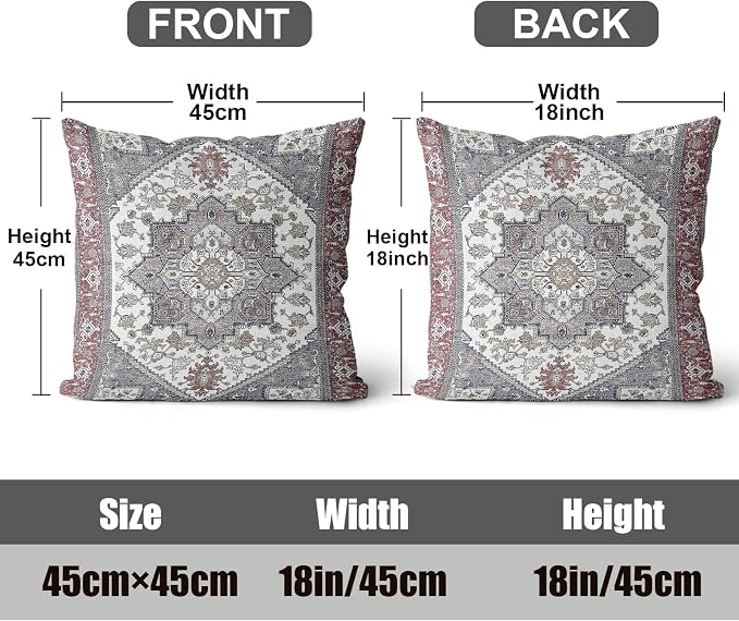Boho Throw Pillow Covers 18x18 inch Set of 2,Soft Pillowcases Bohemia Carpet Printing Pattern Decorative Sofa Living Room Bed Square Pillow Case Cushion Cover-Reddish Blue