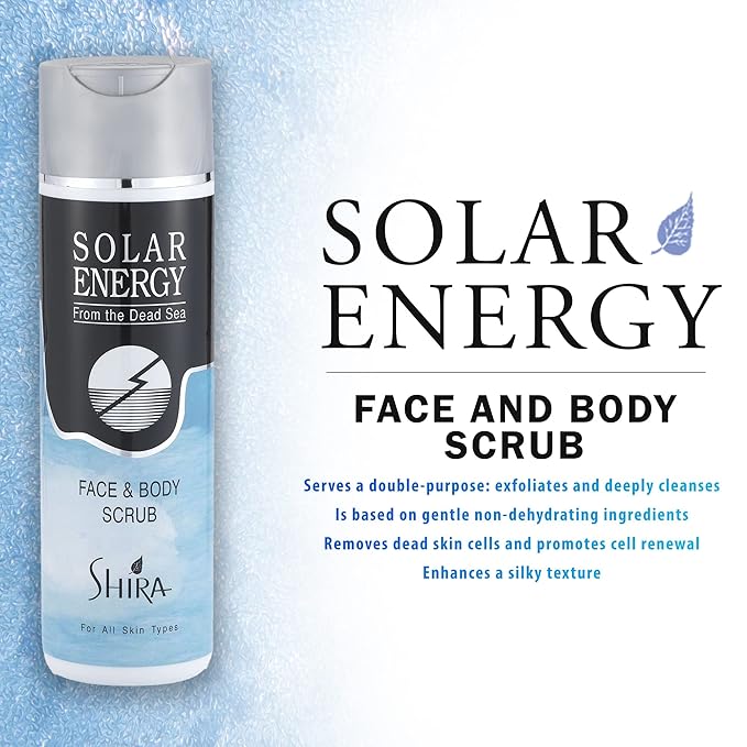 Shira Solar Energy 8oz Face And Body Scrub with Dead Sea Minerals – Gentle Exfoliator & Deep Cleansing scrub for Radiant Skin, Organic Skincare for All Skin Types, Hydrating Bath Scrub