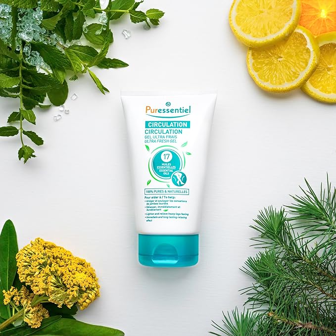 Puressentiel Soothing Gel for Tired Feet, Ankles, Legs - Aromatherapy Lotion with 17 Essential Oils for Body and Skin - Instant, Lasting Relief and Circulation - Natural and Alcohol Free - 4.22 oz
