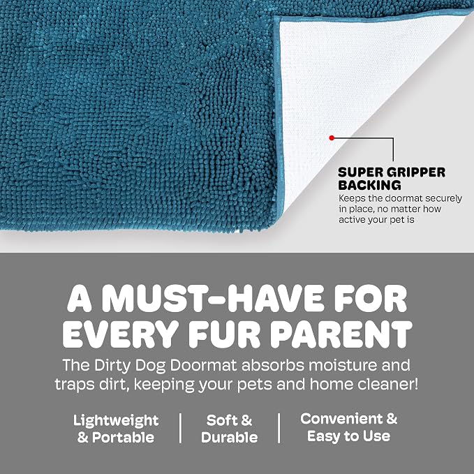 Dog Gone Smart Dirty Dog Doormat - Super Absorbent Polyamide Rug Pulls in Moisture & Dirt - Fast Drying for Clean Floors, Non-Slip, Machine Washable Mat for Muddy Paws - Pacific Blue, 35 x 26 Inches