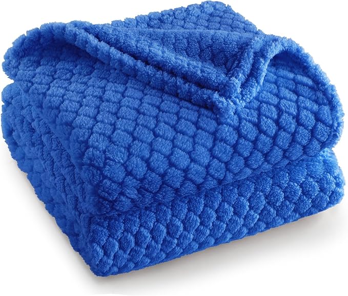 Exclusivo Mezcla Soft Fleece Twin Size Blanket for Bed, Cobalt Blue | Jacquard Lightweight Cozy Bed Blanket, Breathable Decorative Fuzzy Textured All Season Use, 60x80 Inches