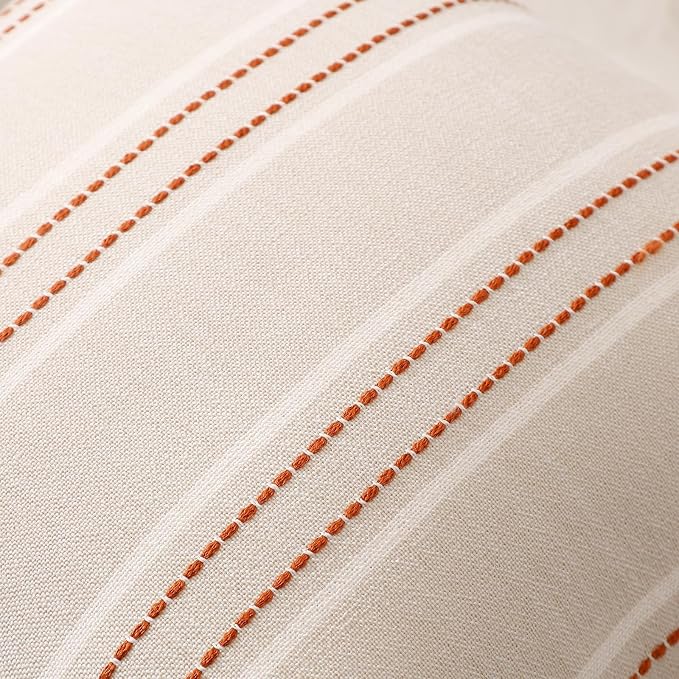 Hckot Fall Rust Terracotta Throw Pillow Covers 24x24 Stripe Pillow Covers | Set of 2 Farmhouse Decorative Pillows Square Large Cushion Covers for Sofa Couch Bed Living Room Modern Home Decor
