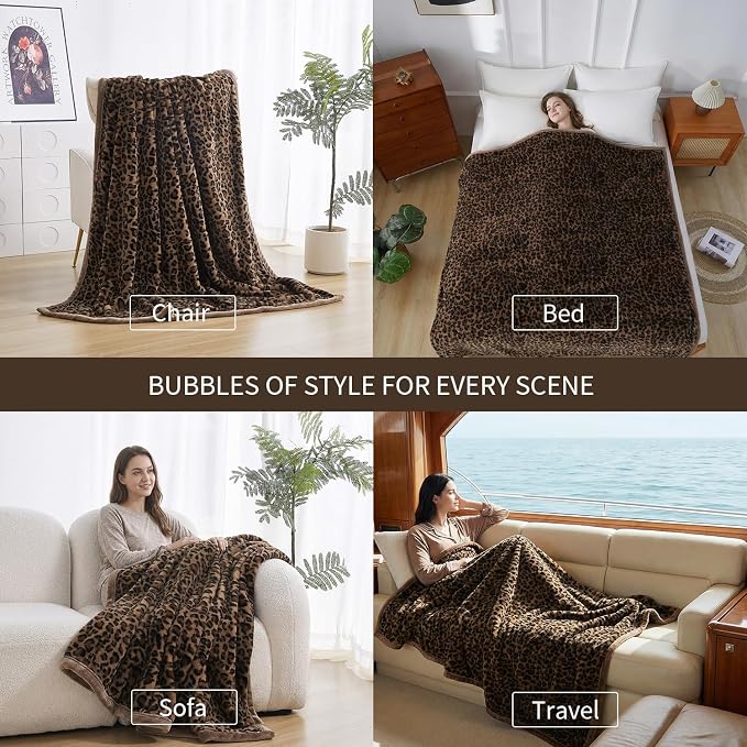 Luxury Leopard Print Faux Fur Cheetah Throw Blanket Reversible Soft Thick | Rabbit Fur Flannel Fleece Warm Fuzzy Plush Blankets for Couch Bed Sofa Cozy Gift for Women Throw 50x60 inches