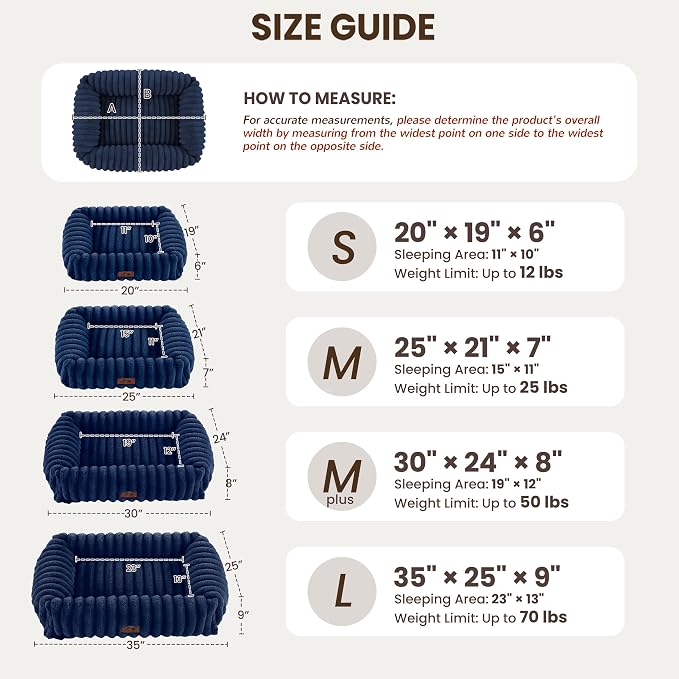 Dog Beds Large Sized Dog,Rectangle Orthopedic Pet Bed for Large Dog, Comfort Fluffy Memory Foam Dog Beds with Anti-Slip Bottom,35 x25 x9 Inches,Navy