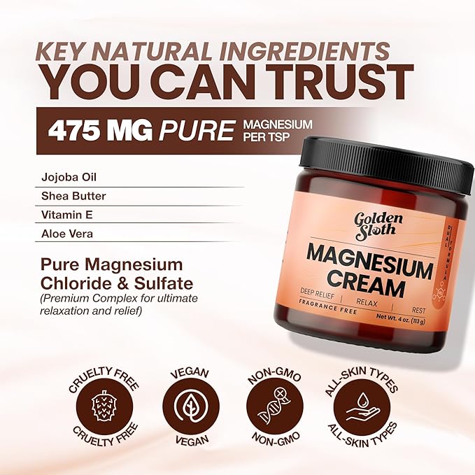 Magnesium Lotion for Sleep, Muscle Soreness & Cramps Relief - Unscented - For Kids & Adults - 2 Types of Magnesium, Made in USA, All-Natural - Calming Magnesium Cream