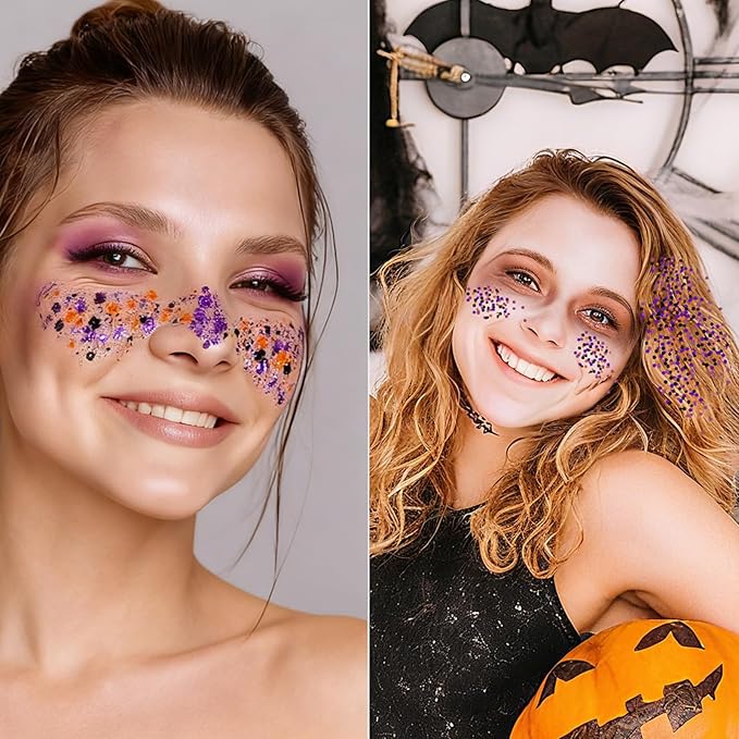 Black Orang and Purple Halloween Body & Face Glitter Stick,【Waterproof】【Long-Lasting】【Sparkling】 for Singer Concert Outfits, Festival Rave Mermaid Accessories Chunky Glitter Makeup for Women (08#)