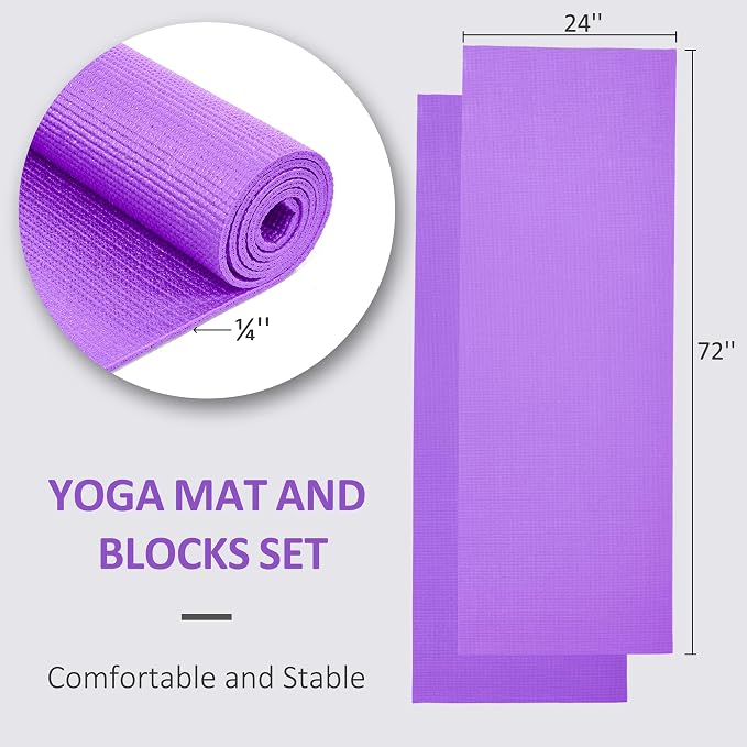 Signature Fitness All Purpose 0.25 Inch Thick High Density No Tear Exercise Yoga Mat w/Strap & Lightweight Features for Indoor & Outdoor Use, Purple