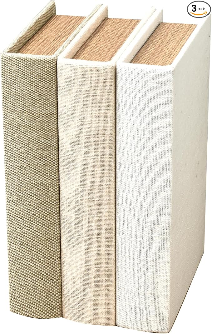 DECOR4SEASON Modern Linen and Wood Decorative Faux Book Boxes Set of 3,10" | Taupe,Beige,Off White