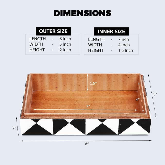 Handicrafts Home Small Decorative Storage Box with Lid, Black and White Keepsake Box, Decorative Trinket Box for Jewelry, Desk Organizer, Coffee Table & Shelf Decor, Triangle - 8 x 5 x 2 Inch