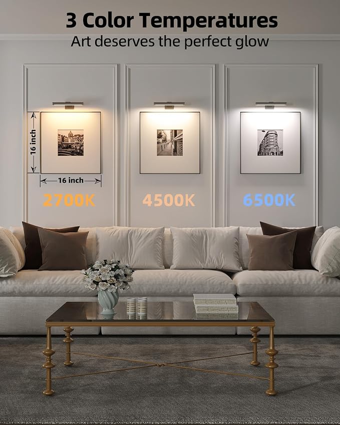 EZVALO Picture Light for Wall, Rechargeable 2400mAh Lights Wireless with IR Remote, 3 Color & Dimmable Magnetic 7.87'' LED Lights Display for Painting, Living Room, Gallery, Bedroom Art(Black-2P)