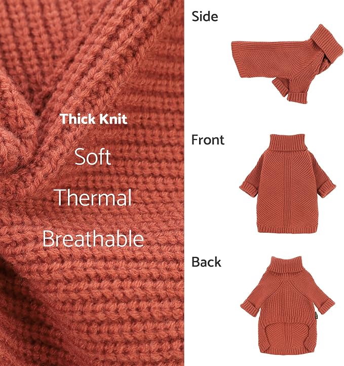 Fitwarm Thermal Knitted Dog Sweater Doggy Winter Coat Pet Clothes Doggie Turtleneck Jacket Puppy Outfits Cat Sweatsuit Red XX-Large