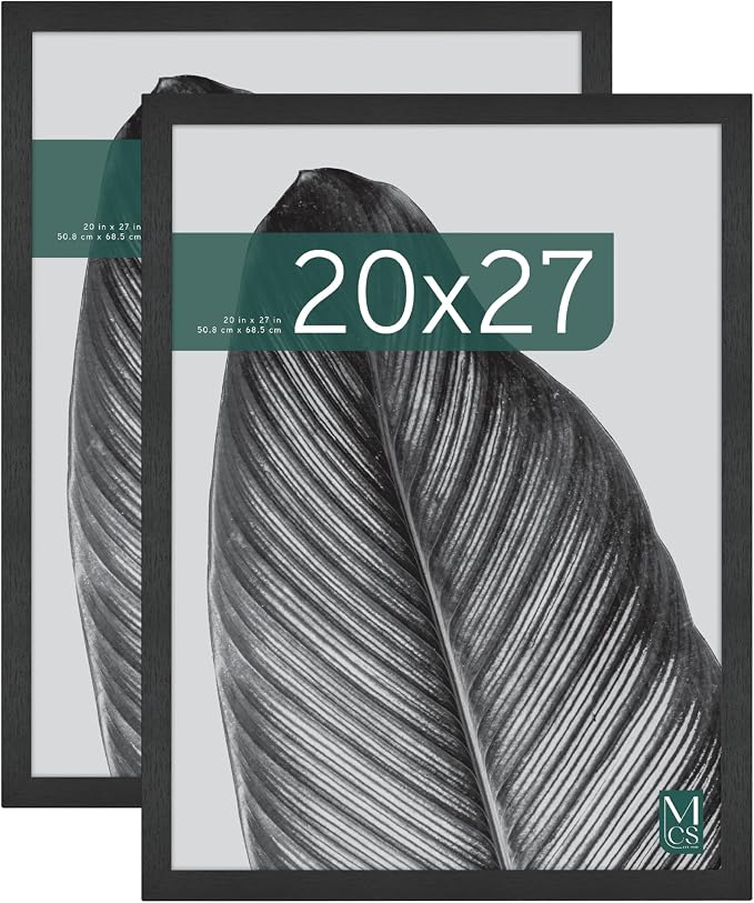 MCS Studio Gallery 20x27 Poster Frame Black Woodgrain Engineered Wood, Vertical & Horizontal Wall Hanging Large Picture Frame for Photos, Posters & Art Prints (2-Pack)