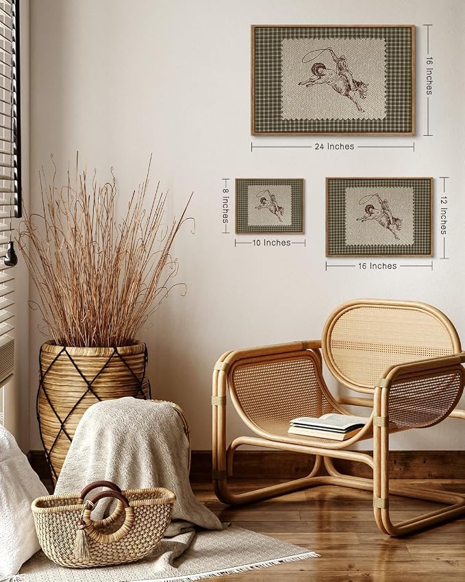 ZZLWBKGL Western Wall Decor Framed Wall Art Vintage Canvas Art 16x24in | Farmhouse Cowboy Artwork West Stamp Picture Mid Century Aesthetic for Living Room Bedroom