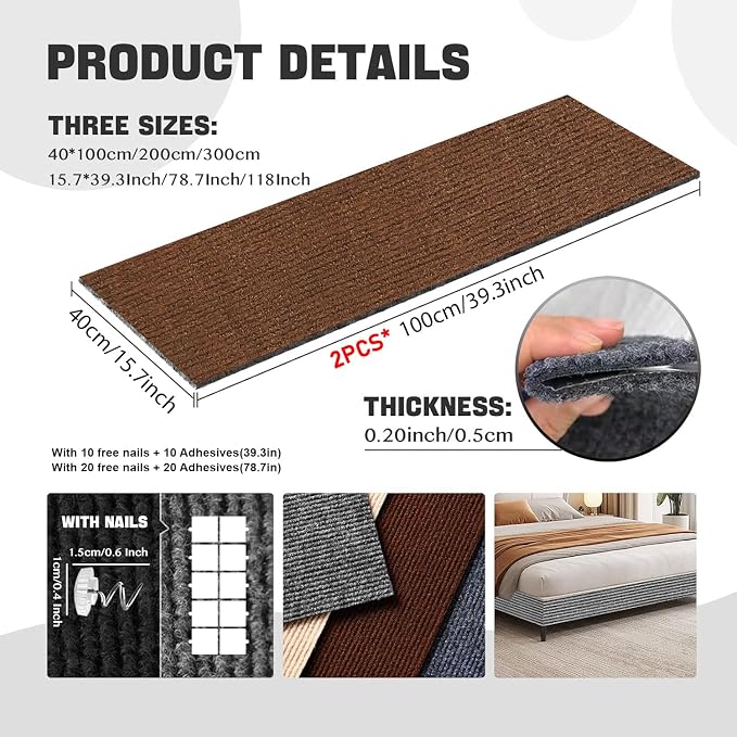 SREBAY Cat Scratch Couch Furniture Protector, Self-Adhesive Scratch Pad | 78.7x15.8In, Heavy Duty, DIY Climbing Cat Carpet Mat, Couch Door Protector from Claws, Sofa Guard with Pins & Tape, Brown