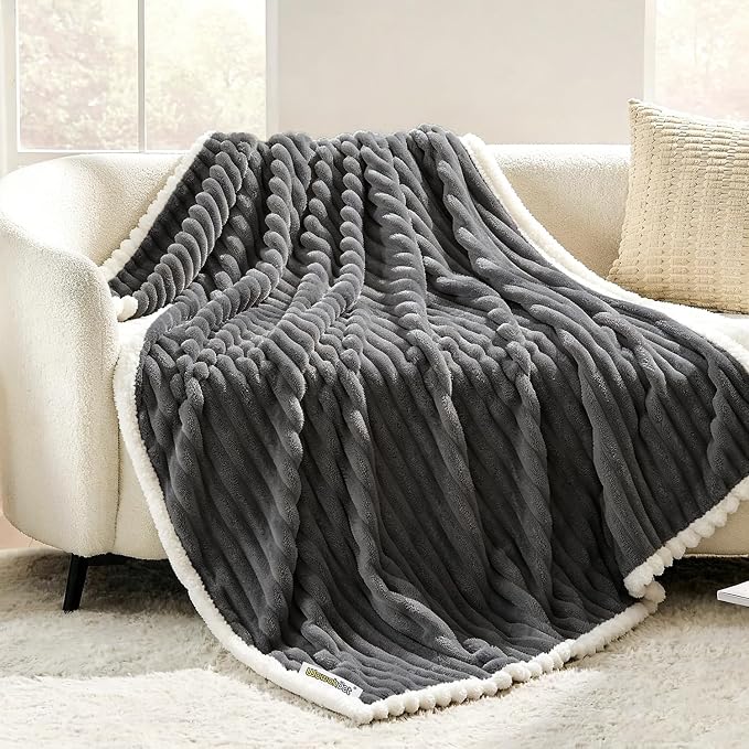 Waterproof Dog Blanket Dark Grey 35x25 in | Soft Pet Cat Blanket Cozy Calming Sherpa Corduroy Fleece Reversible Furniture Bed Protector for Small Dogs Machine Washable