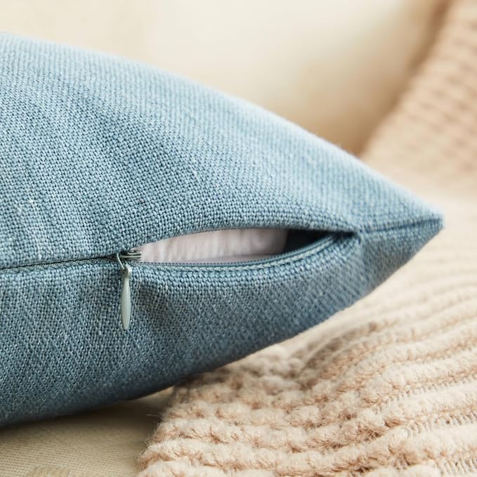 Rustic Linen Throw Pillow Covers Set of 2, River Blue 20x20in | Textured Pillow Case, Rustic Cotton Linen Fabric, Modern Farmhouse Cushion Covers for Sofa Bed Living Room Home Decor