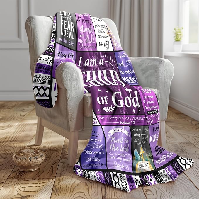 Christian Gifts for Women, Baptism Gifts for Girl, Religious Gift for Women, Christian Gift for Birthday Christmas Mothers Day - I Am A Child of God Purple Blanket（50 * 60in）