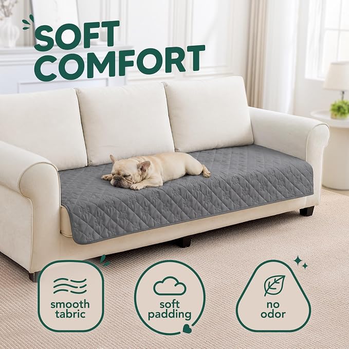 PAWFINITY Waterproof Loveseat Covers for Dogs, Pet Blanket for Couch | Paw Print Quilted, Hair Resistant, Anti Cat Scratch, Washable Protector for 2 Seat Sofa & Chair Cushion, 30x62 Inch, Grey