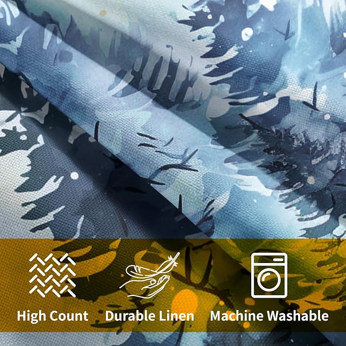 Kawani Winter Blue Forest Pillow Covers 16x16 Inches, Set of 2 Snowflakes Pine Trees Xmas Decorative Cotton Linen Cushion Case Pillowcase for Couch Sofa Bed Living Room Home Decor