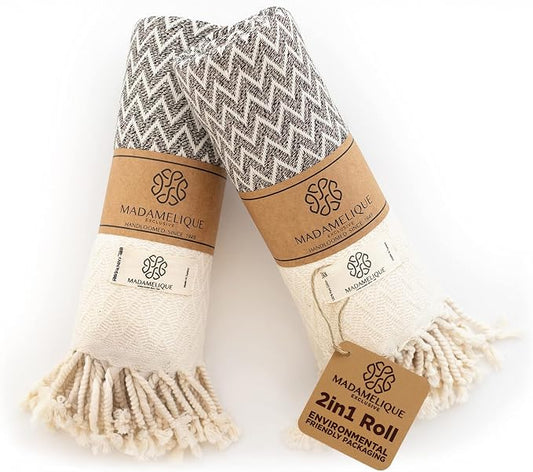 Madamelique Exclusive Hand Towels Set of 2-18 x 40 Inches - Decorative Bathroom Peshtemal Towel for Hand, Face, Hair, Yoga, Tea, Dishcloth, Kitchen and Bath - 100% Pure Cotton (Vintage Beige)