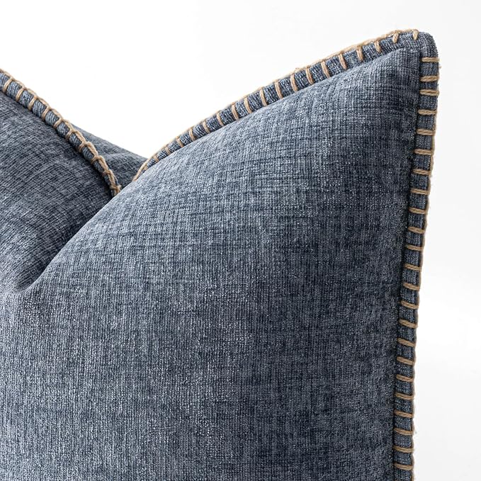 MIULEE Decorative Lumbar Throw Pillow Covers 12x20 in Dark Grey Blue 2 Pack | Farmhouse Pillow Covers with Stitched Edge, Soft Chenille Cushion Cases, for Couch Sofa Bed Living Room Home Decor