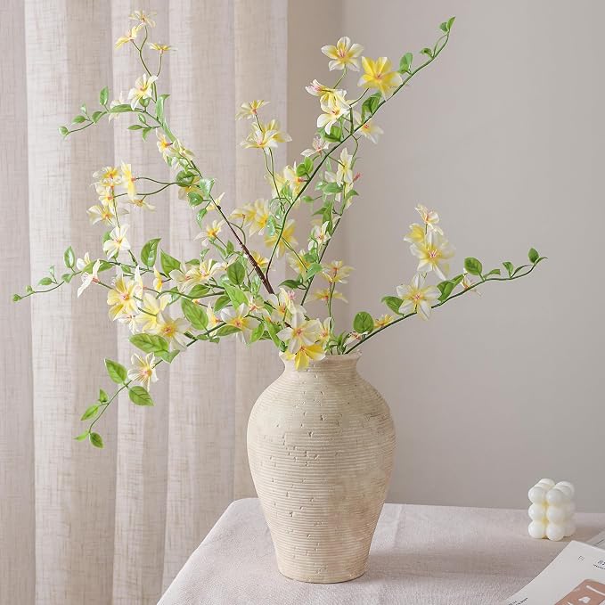 Ceramic Flower Vase Home Decor, 9 in Farmhouse Table Vases Rustic Vintage Living Room Kitchen Bedroom Pottery Decorative Vases for Flowers House Book Shelf Office Coffee Desk Dining Entryway, Retro