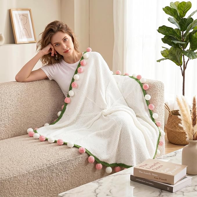 Ivydale Crochet Flower Bouquet Throw Blanket 43inch Rose Knitted Blanket