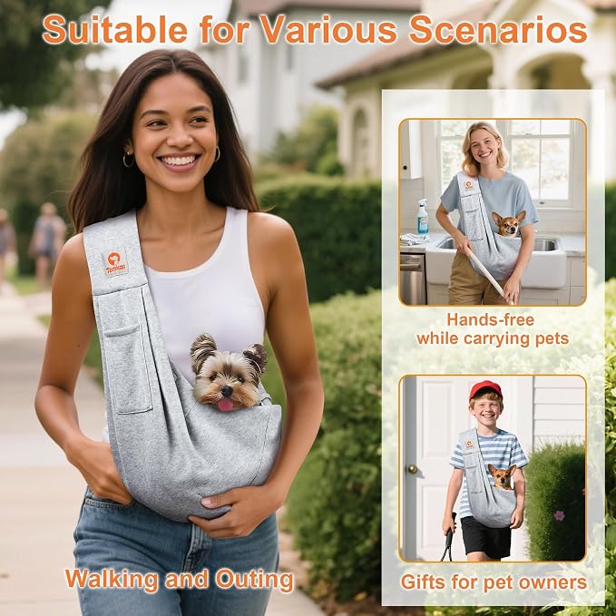 Tomkas Dog Cat Carrier Sling Classic Pocket & Classic Strap(M,Grey)