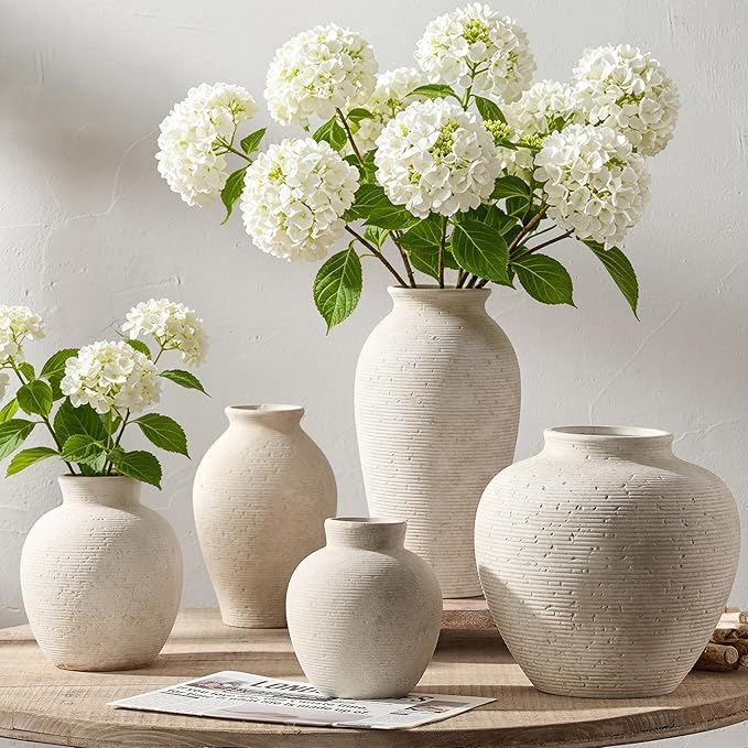 Vanselia Ceramic Flower Vase Home Decor - Large Farmhouse Table Vases Rustic Vintage Living Room Kitchen Bedroom Decorations for House Book Shelf Office Coffee Desk Dining Fireplace (9" Rustic)