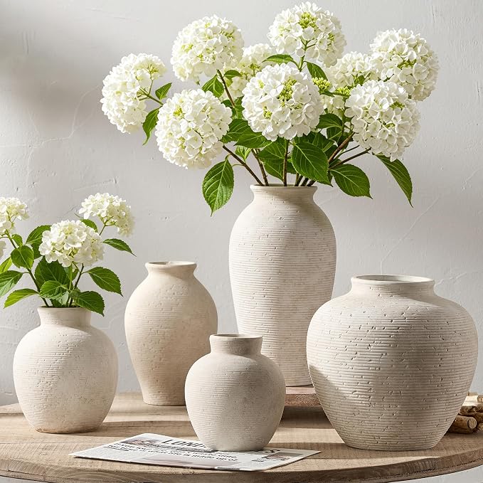 Vanselia Ceramic Flower Vase Home Decor - Large Tall Farmhouse Table Vases Rustic Vintage Living Room Kitchen Bedroom Decorations for House Book Shelf Office Coffee Desk Dining Fireplace (12" Rustic)