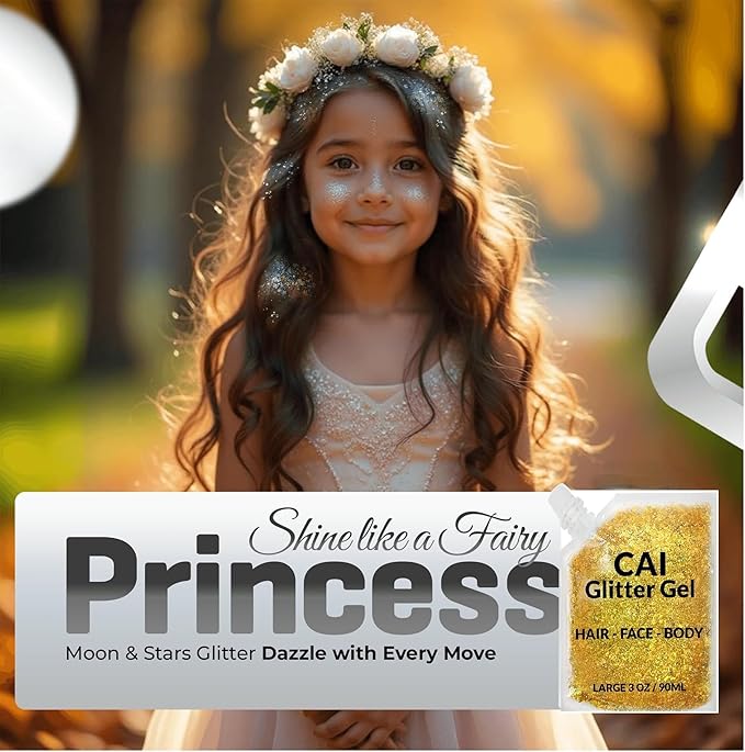 Face, Body & Hair Glitter Gel – Halloween Glitter for Kids and Women – 3 Oz Cosmetic-Grade Gel w/Moon & Stars for Festivals & Halloween Party, Easy Apply & Wash Off - Rose 1Pack