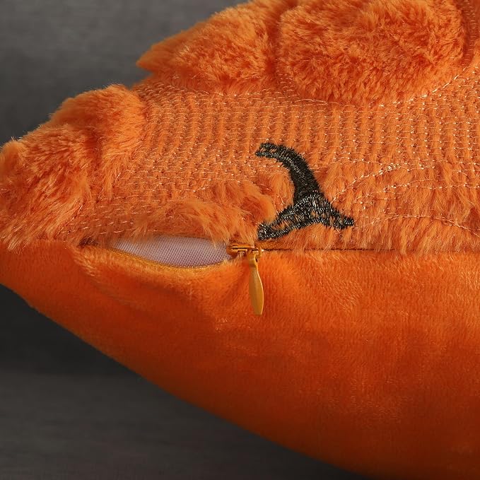 Fall Pumpkins Decorative Pillow Covers 20x20 Set of 2, Orange Soft Plush Faux Fur Wool Farmhouse Throw Cushion Cases for Autumn Thanksgiving Holiday Home Decorations