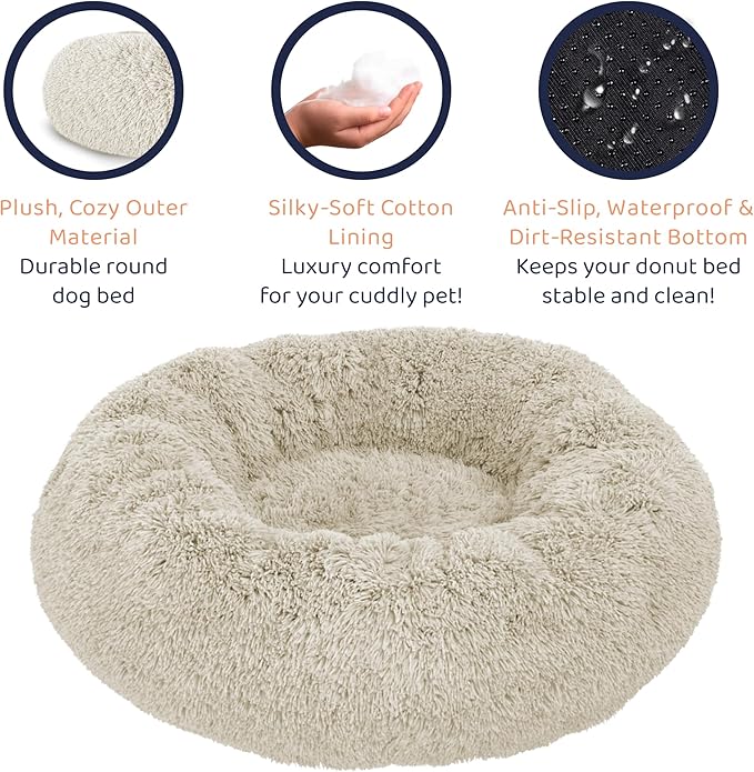 Donut Dog Bed - Premium Comfort for Anxiety Relief - Fluffy & Calming Design with Ultra-Plush Support | Cozy Round Dog Bed with Super Soft Circle Style (Cream, Medium)
