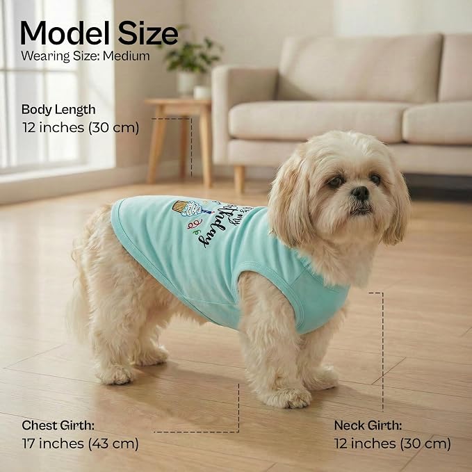 Parisian Pet Dog Shirt – 100% Cotton Shirts for Medium Dogs – Blue Sleeveless Puppy Clothes – Lightweight and Breathable Dog Birthday Shirt – Boy Dogs Clothes - Stretchy Pet T Shirts