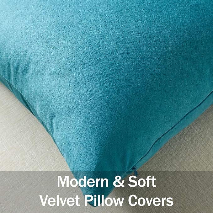 Euro Sham Covers 24x24 Turquoise: Pack of 2 Cozy Soft Velvet Square Modern Luxury Decorative Throw Pillow Cases for Sofa Couch Living Room Bed Home Decor