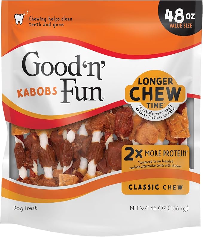 Good 'n' Fun Kabobs Long-Lasting Dog Treat Made With Real Protein, 48 oz | Premium Chicken, Pork and Beef Hide Chew, Supports Dental Health and Mental Stimulation, For Adult Dogs